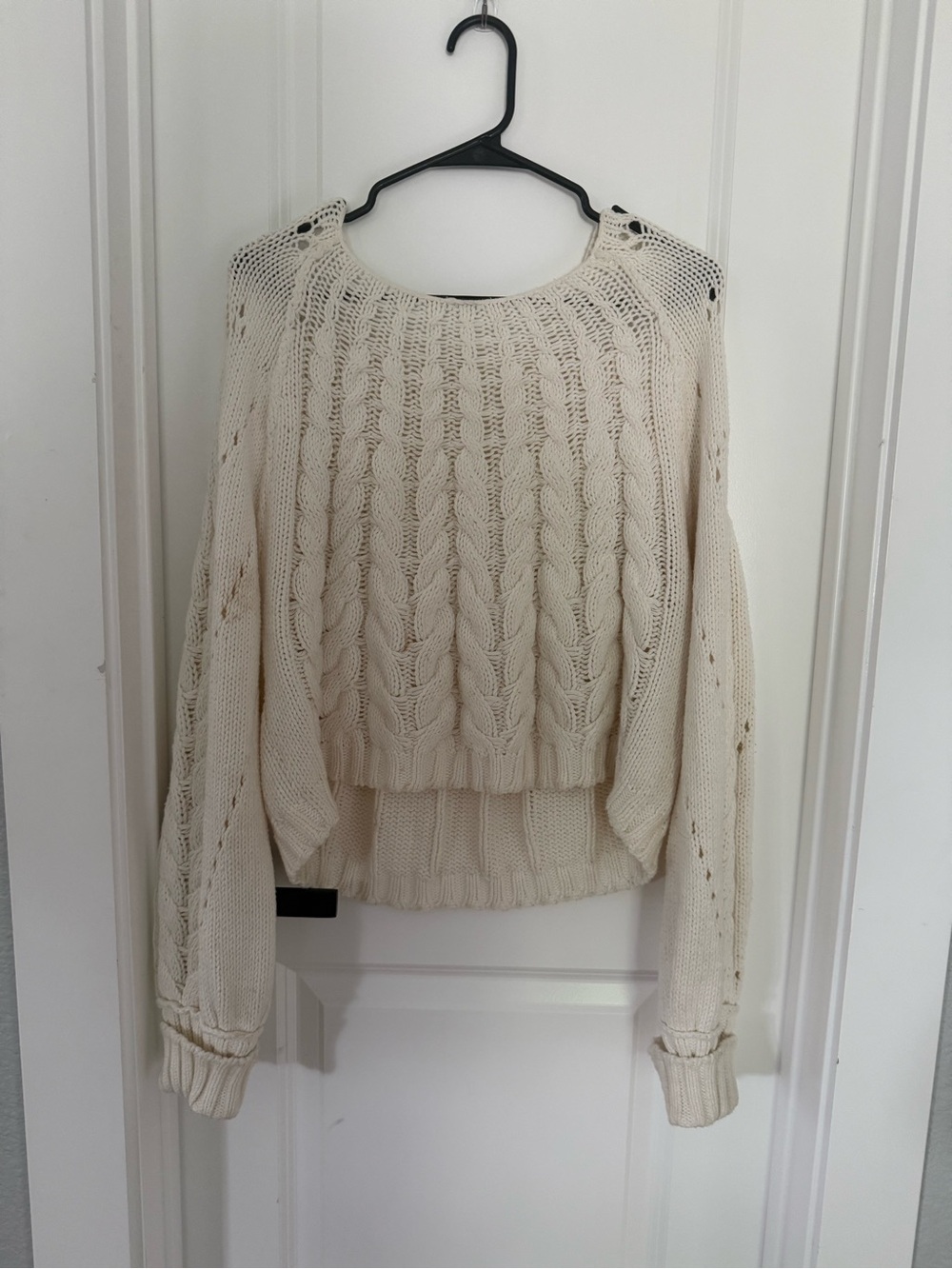 Free People Cream Cable Scoop-Neck Sweater